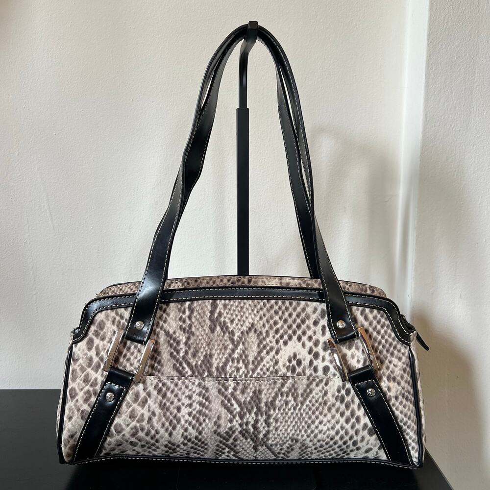 Gloria Vanderbilt Snake Print East West Long Strap Shoulder Bag Natural Brown